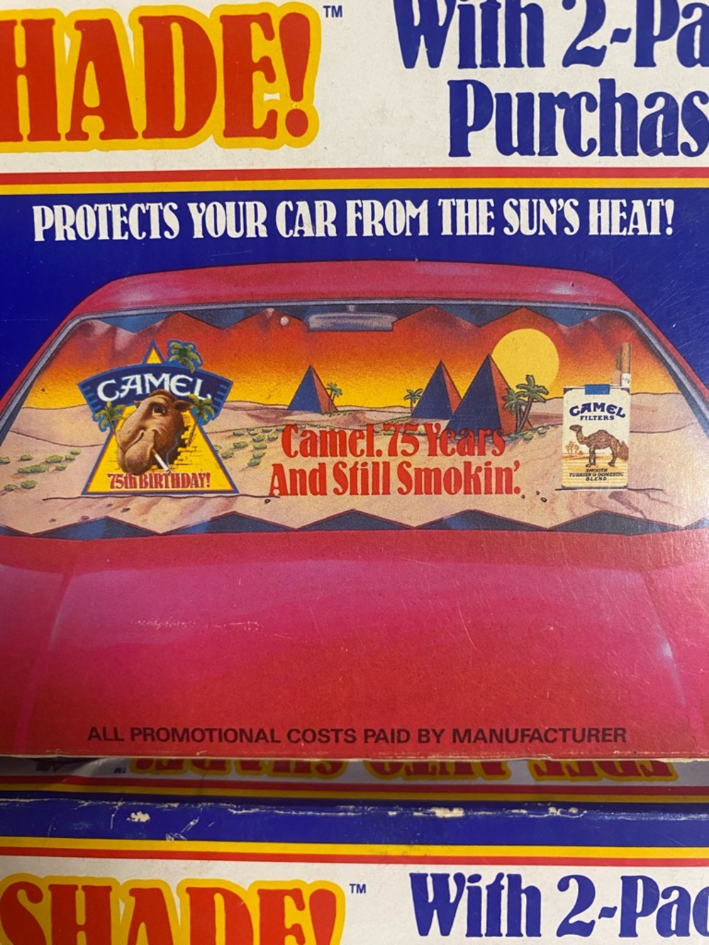 2 Vintage 1988 Camel Cigarettes 75th Birthday Joe Camel Auto Shade RJ Reynolds
